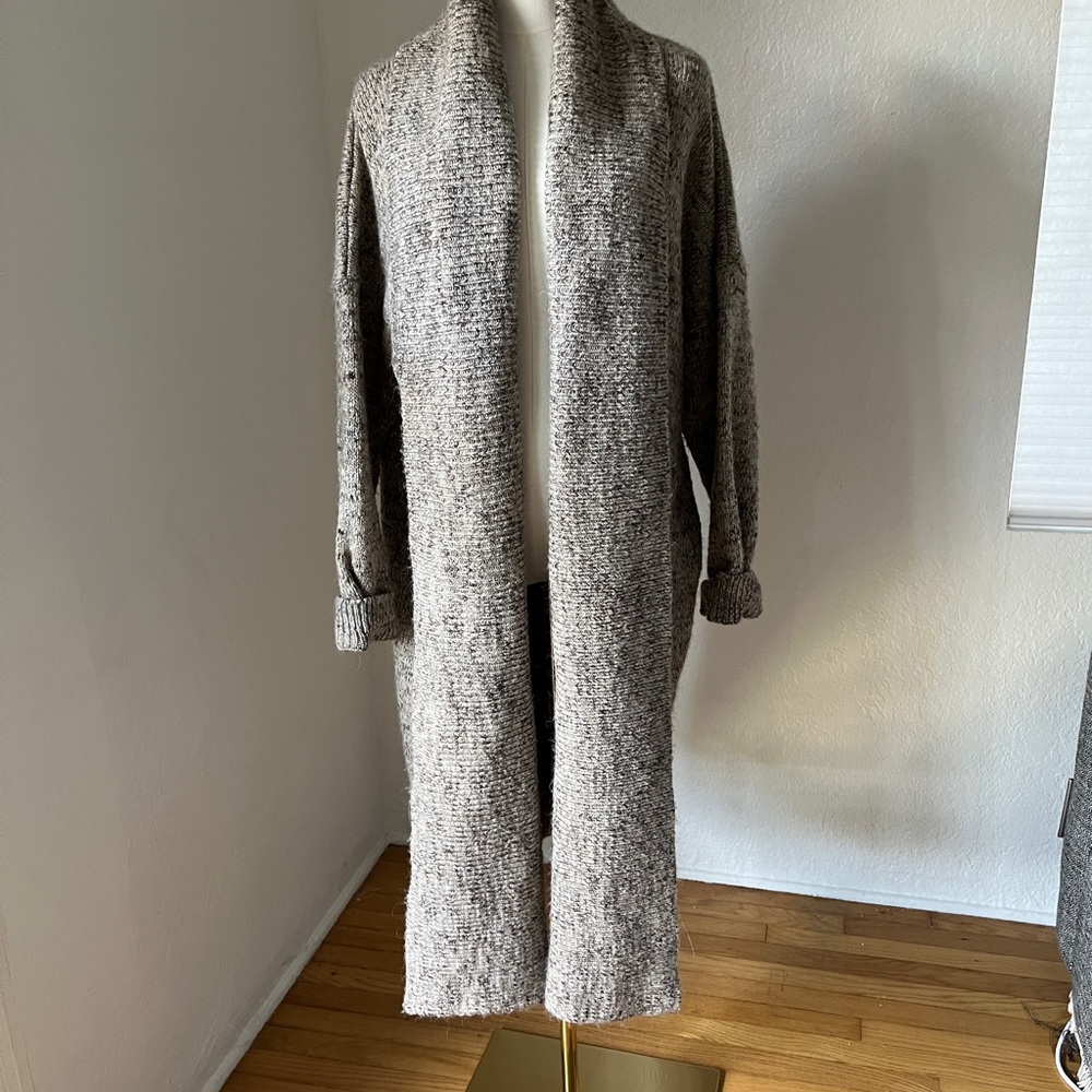 Gray Long wool Cardigan with Shawl Collar